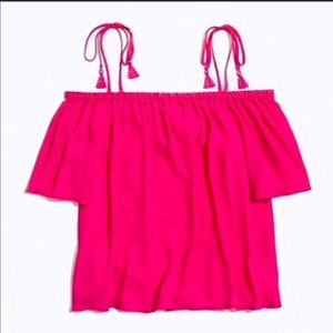 NWT J. Crew Hot Pink Off the Shoulder Tassel Top